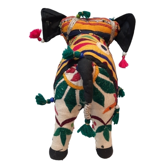 Vintage 1950's Anglo Raj‎ Handmade Embroidered Stuffed Elephant Folk Art - Picture 3 of 11
